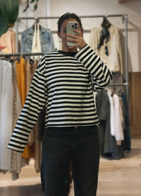Oversized Striped Long Sleeve Tee - Ecru/Classic Black