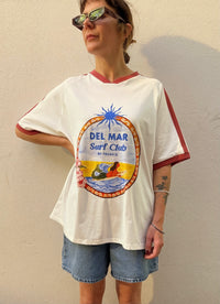 Del Mar Surf Club Ringer Tee – White / Dark Pink – By Frankie