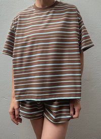Chocolate & Blue Luxe Stripe Cotton Tee – By Frankie