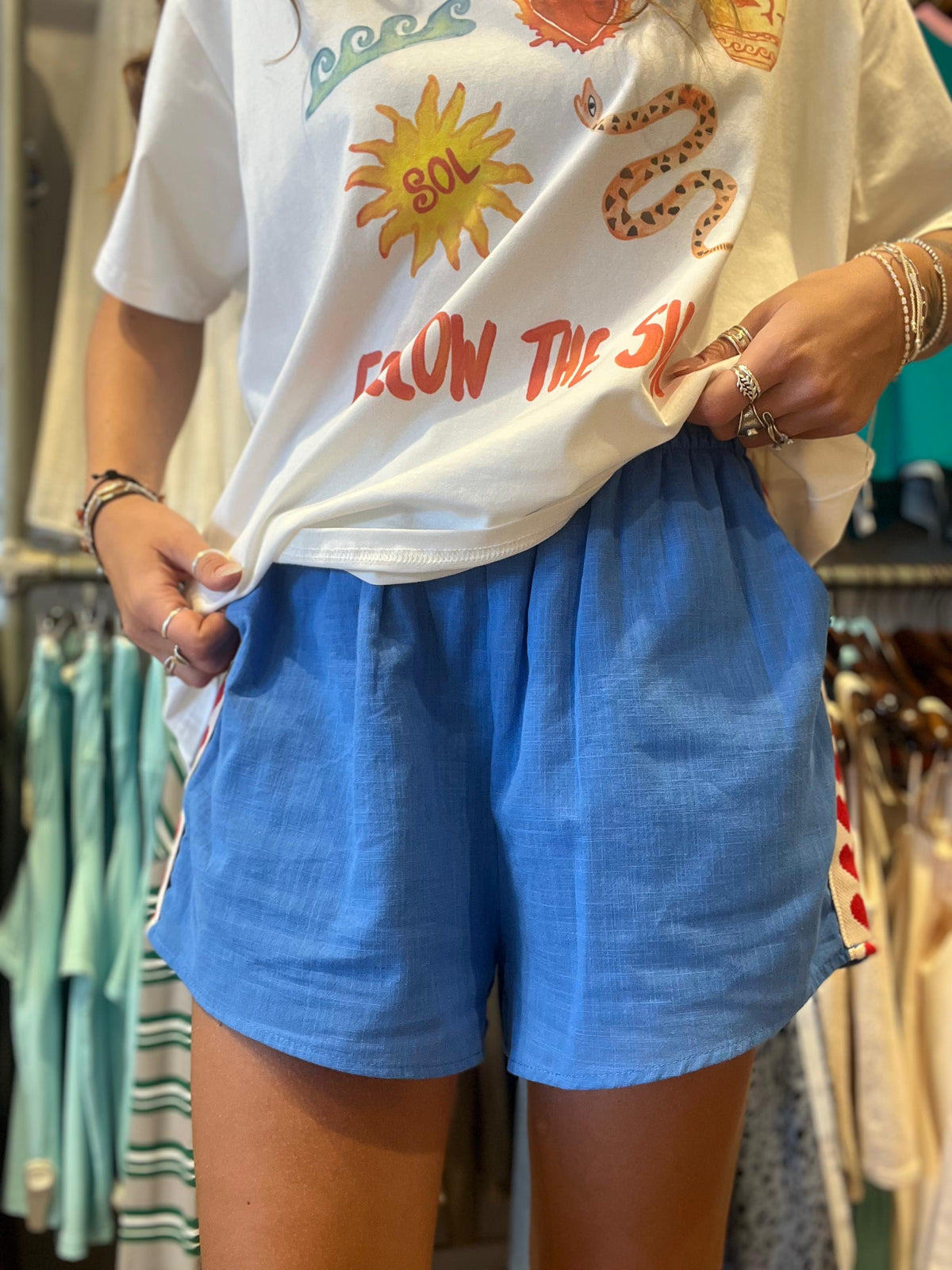 Blue Heart Racer Cotton Shorts – By Frankie