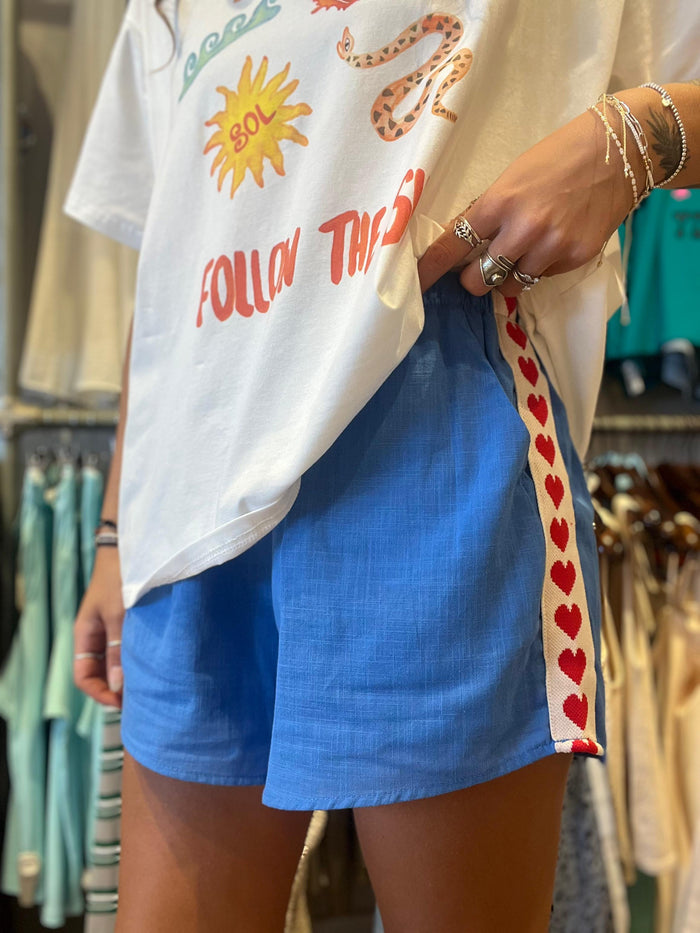 Blue Heart Racer Cotton Shorts – By Frankie