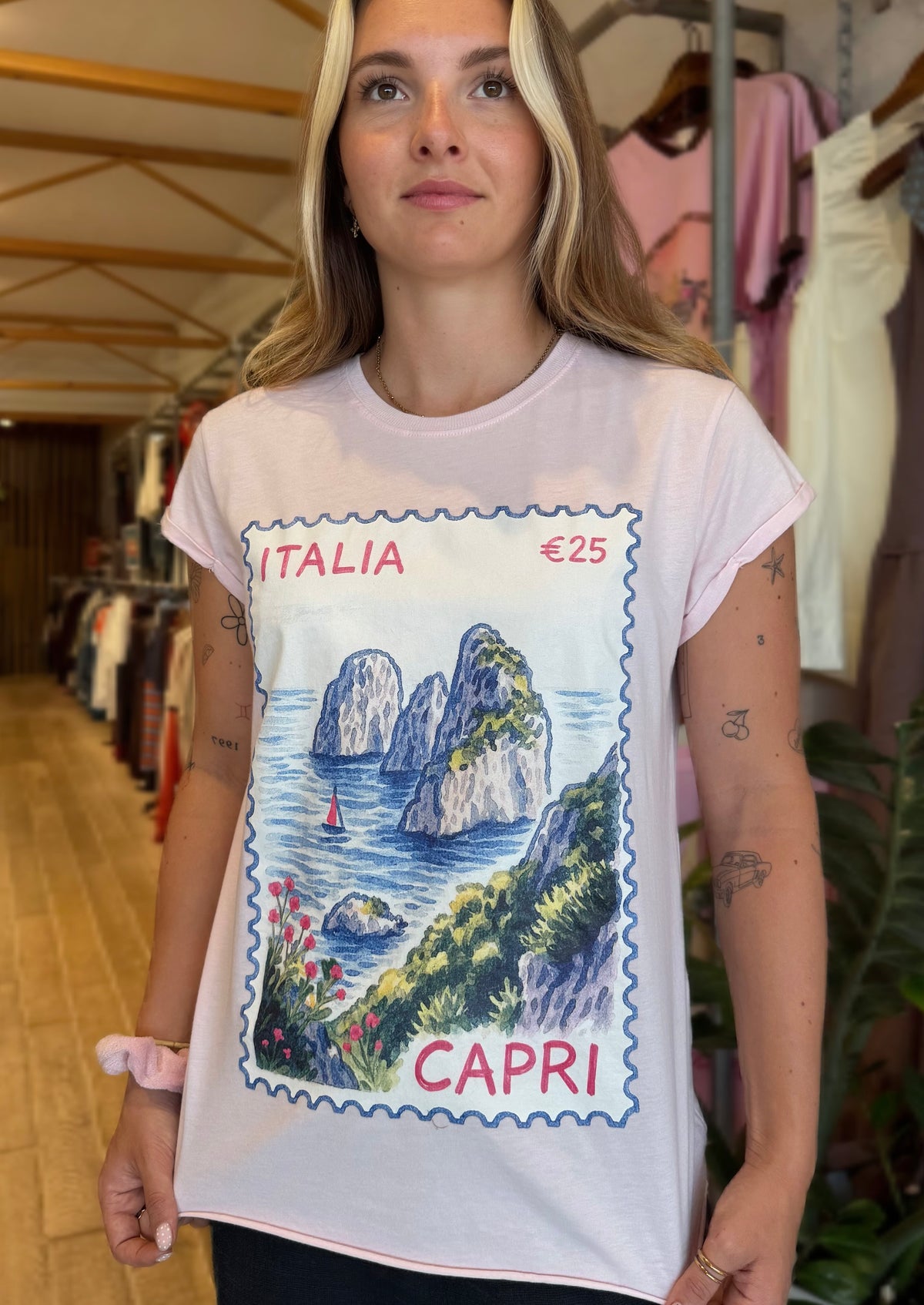 Italia Postcard Graphic Tee - Washed Pink