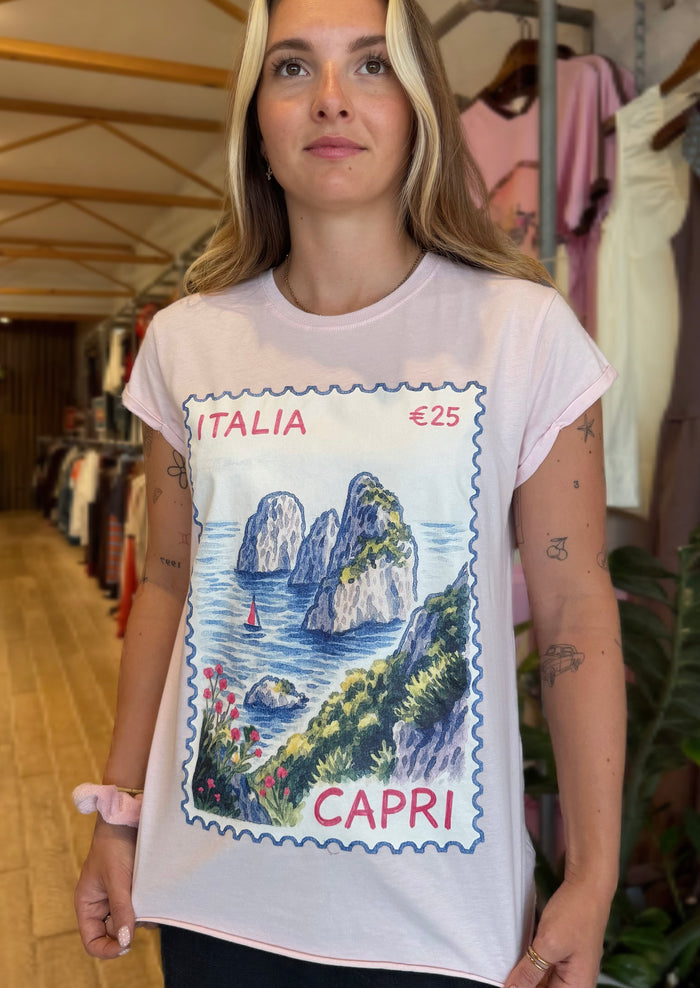Italia Postcard Graphic Tee - Washed Pink
