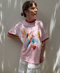 Giddy Up Ringer Tee – Pink Wash – By Frankie