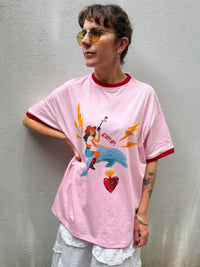 Giddy Up Ringer Tee – Pink Wash – By Frankie