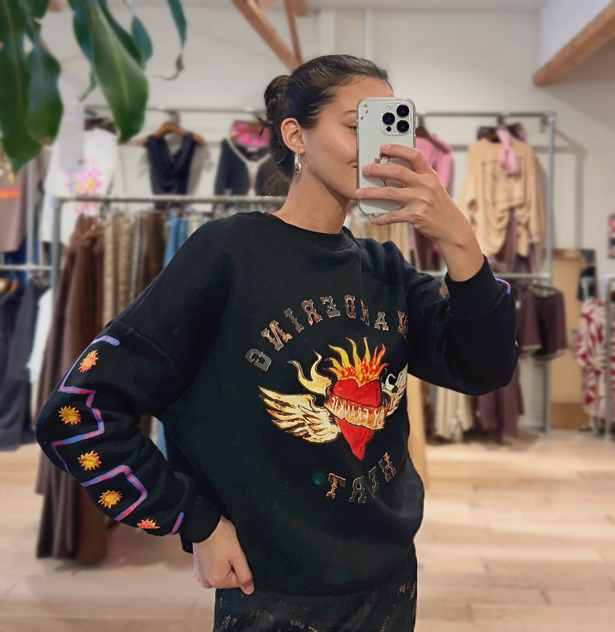 By Frankie / Wandering Hearts Fleece Jumper - Black