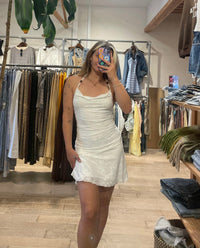 Floral Low Back Mini Dress – White