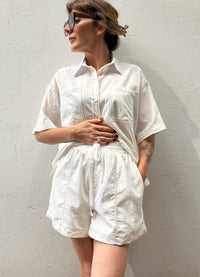 Contrast Stitch Cotton Shorts – White / Tan – By Frankie