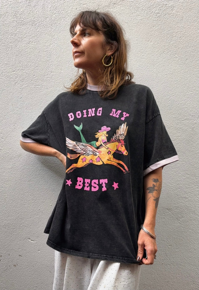 Doing My Best Graphic Tee – Washed Black – By Frankie