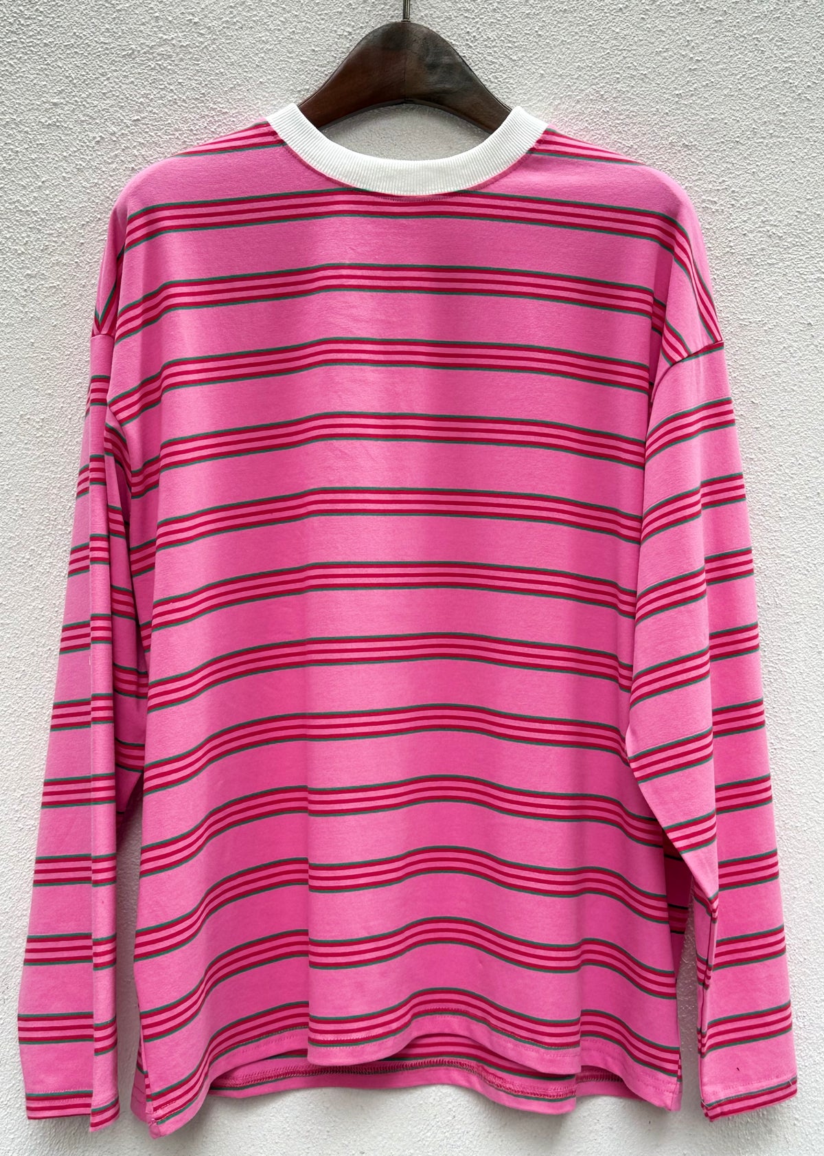 Pink with Red & Green Retro Striped Long Sleeve Top – By Frankie