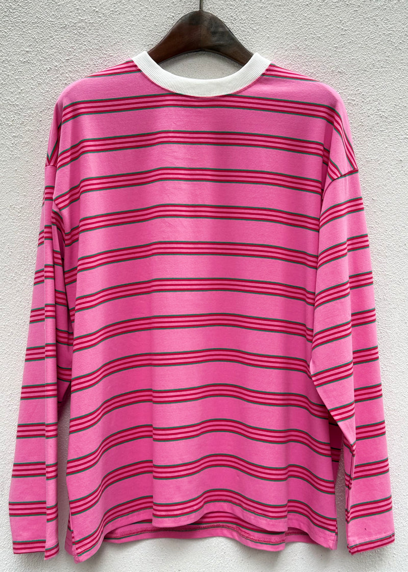 Pink with Red & Green Retro Striped Long Sleeve Top – By Frankie