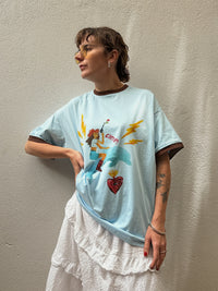 Giddy Up Ringer Tee – Light Blue Wash – By Frankie