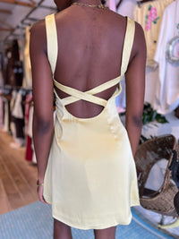 Silky Cross-Back Mini Dress - Butter Yellow