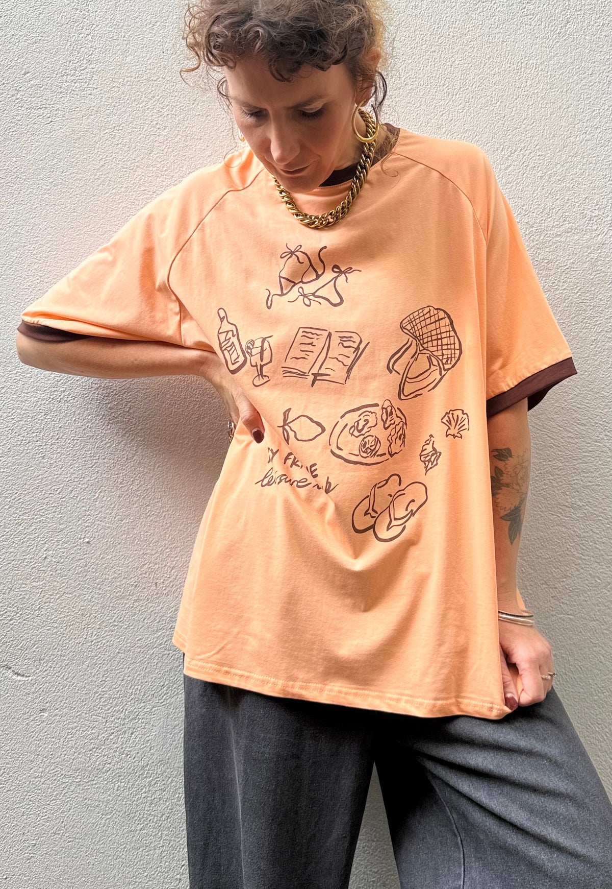 Picnic Graphic Ringer Tee - Tangerine - By Frankie