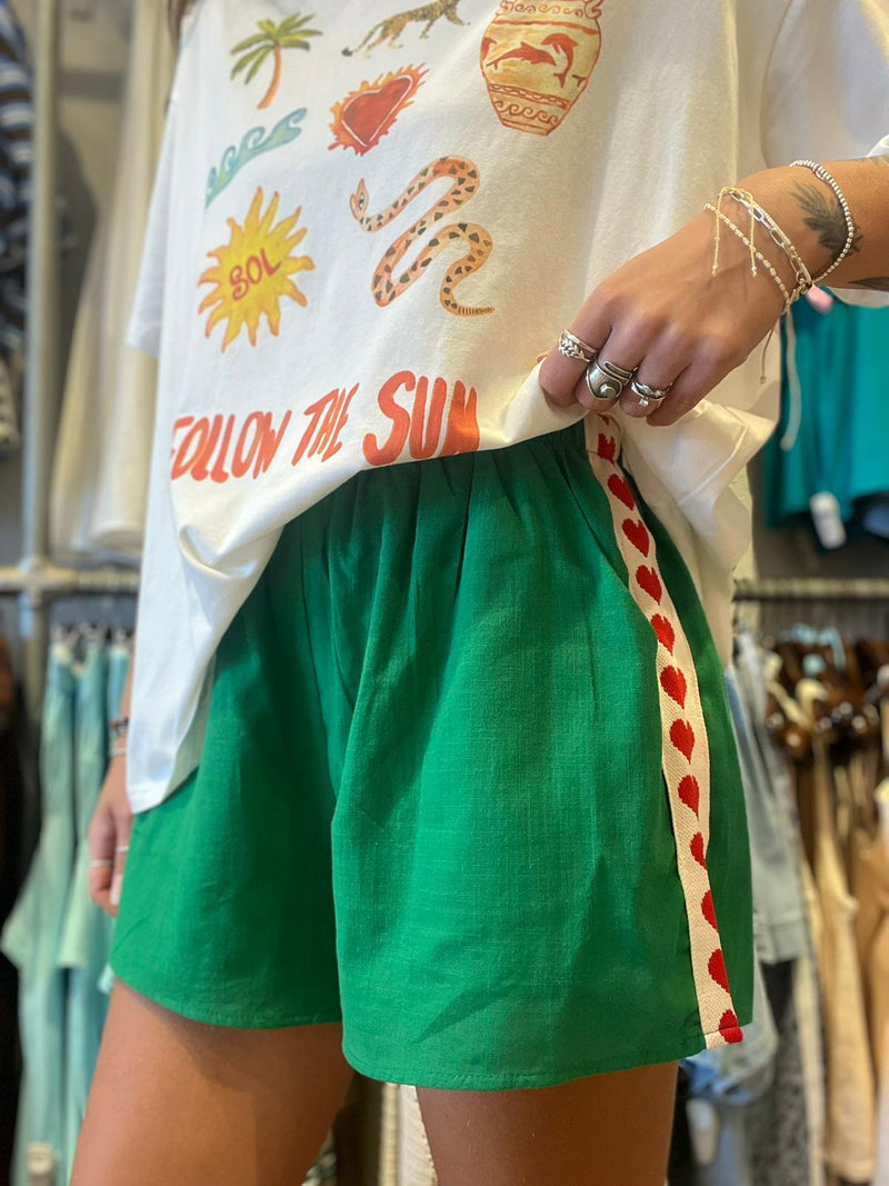 Green Heart Racer Cotton Shorts – By Frankie