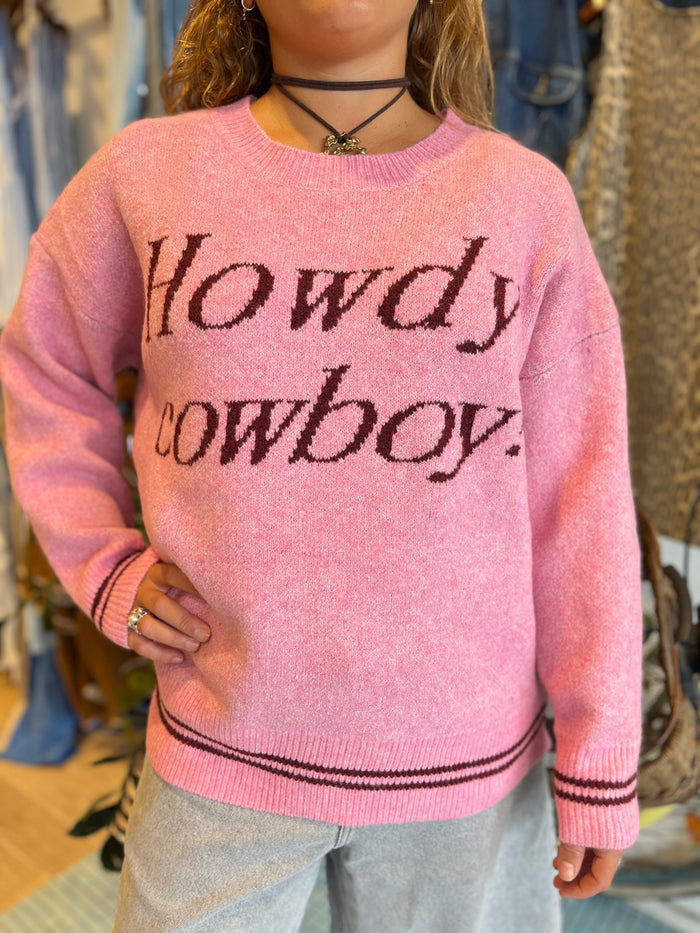 Howdy Cowboy College Knit - Pink / By Frankie