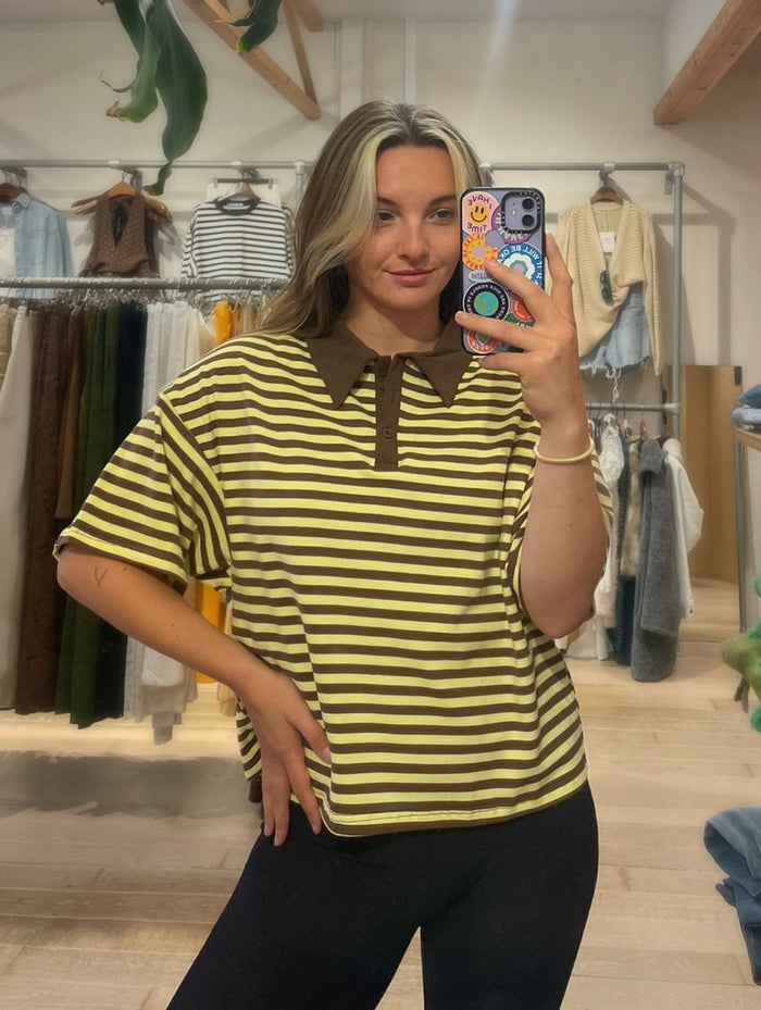 Varsity Striped Collared Top – 100% Cotton