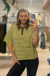 Varsity Striped Collared Top – 100% Cotton