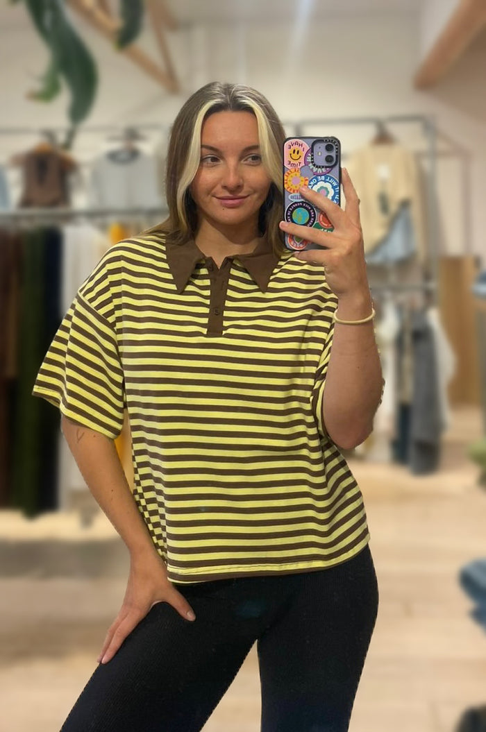 Varsity Striped Collared Top – 100% Cotton