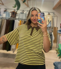 Varsity Striped Collared Top – 100% Cotton