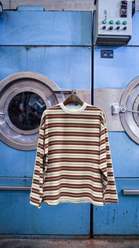 Cream with Cobalt & Choc Retro Striped Long Sleeve Top – By Frankie