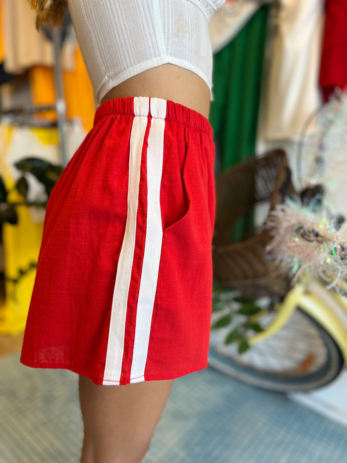 Red Cotton Racer Short