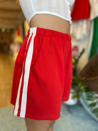 Red Cotton Racer Short