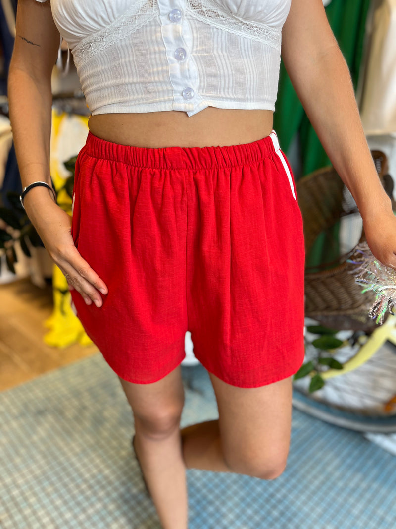 Red Cotton Racer Short