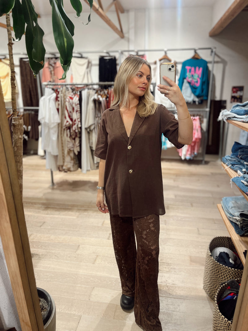 PRE-ORDER - Lovers Lace Pant Set - Chocolate / By Frankie