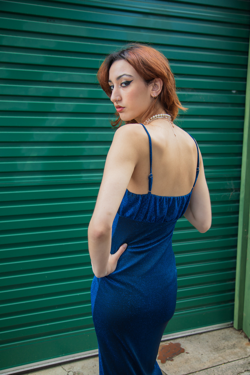 The Lucy Lurex Maxi Dress / Blue